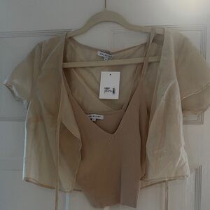 Sheer Cream Top with Tan Camisole